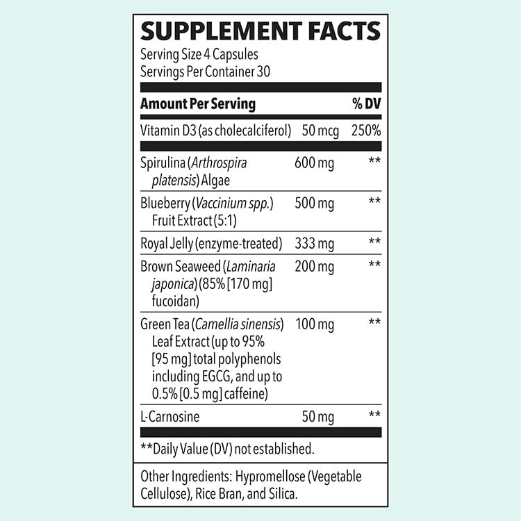 LifeSeasons Stem Boost-R - Stem Cell Support - Naturally Repair Damaged Tissue - Vitamin Supplement Rich in Antioxidants - Royal Jelly, Spirulina, Blueberry, Brown Seaweed & L-Carnosine - 120 Capsules