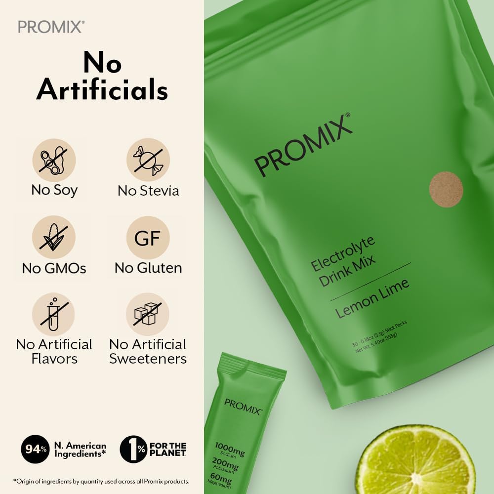 ProMix Nutrition Electrolytes Powder Packets - Sugar Free, Zero Calorie, Stevia Free, Fasting Friendly, Natural Himalayan Pink Salt - Lemon Lime - 30 Servings (Pack of 30)