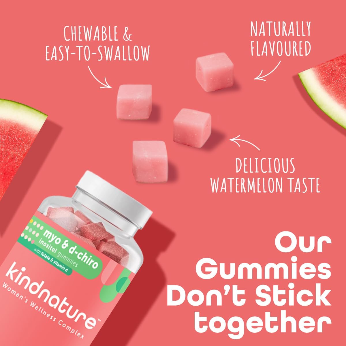 kindnature Myo-Inositol & D-Chiro Inositol Gummies with Vitamin D & Folate - Ideal 40:1 Ratio - 30 Day Supply