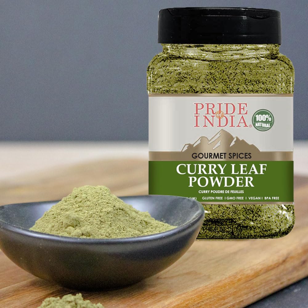 Pride Of India - PACK of 6 - Natural Curry Leaf Powder Ground - 8 oz (Half Pound) Resealable Pouch - Authentic Indian Spice Blend - Used in Soups, Stews, Chutneys and Rice