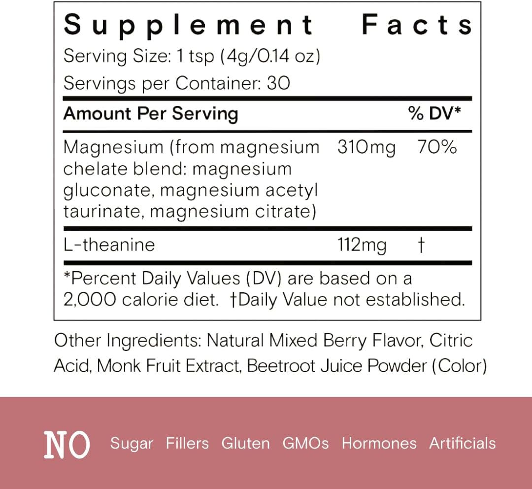 Moon Juice - Magnesi-Om, Berry - Jar (30 Servings) - Support Brain Health & Rest - Magnesium Powder - L-Theanine - Regularity - Glass Bottle - 100% Traceable - Vegan & Non GMO - 4.2oz