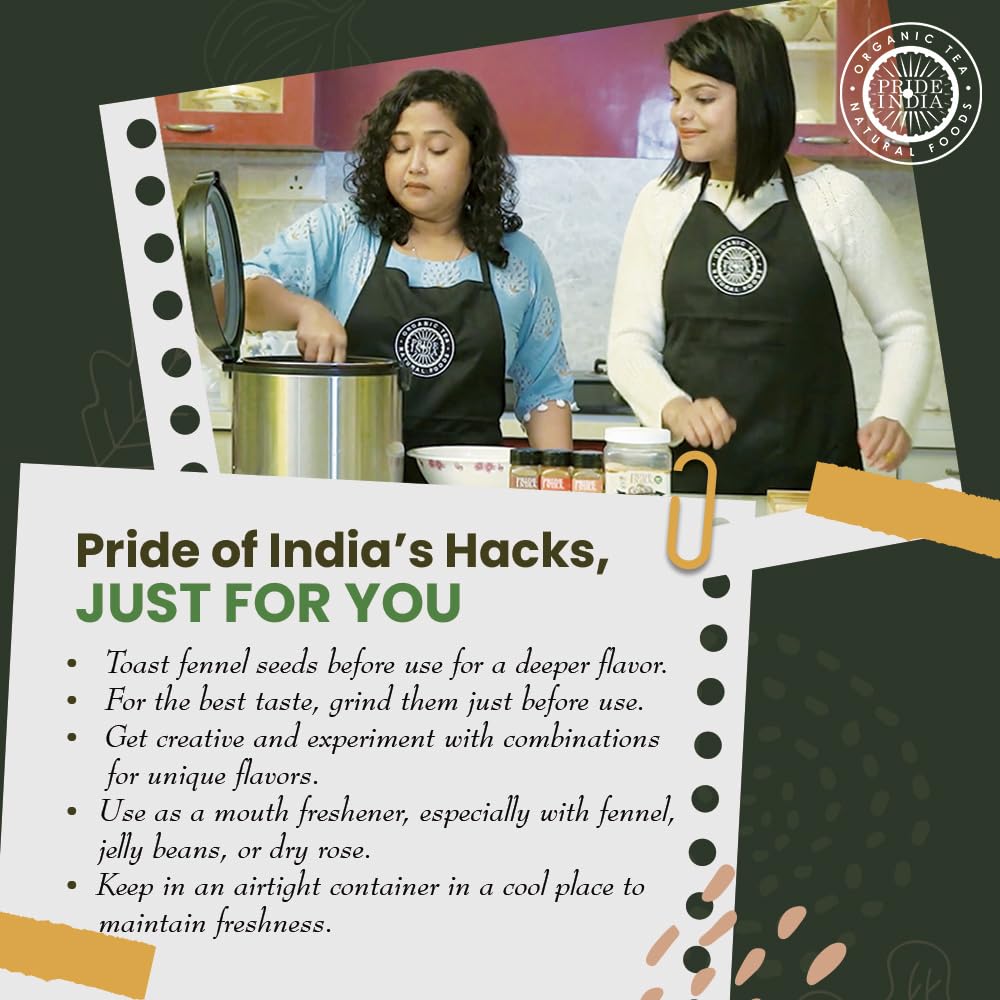 Pride of India – Fennel Seed Whole – Gourmet Spice – Fresh & Aromatic – Mouth Freshener – GMO/Gluten Free – Flavoring for bakes, meat & more – Easy to Use – 8 oz. Medium Dual Sifter Jar