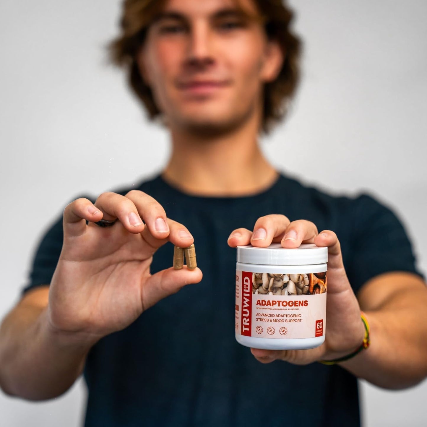 TruWild Adaptogen Blend with Cordyceps Maca Ashwagandha - Full Spectrum Mushroom Blend for Daily Support and Function, All Natural Formula with 7 Key Ingredients, 60 Capsules