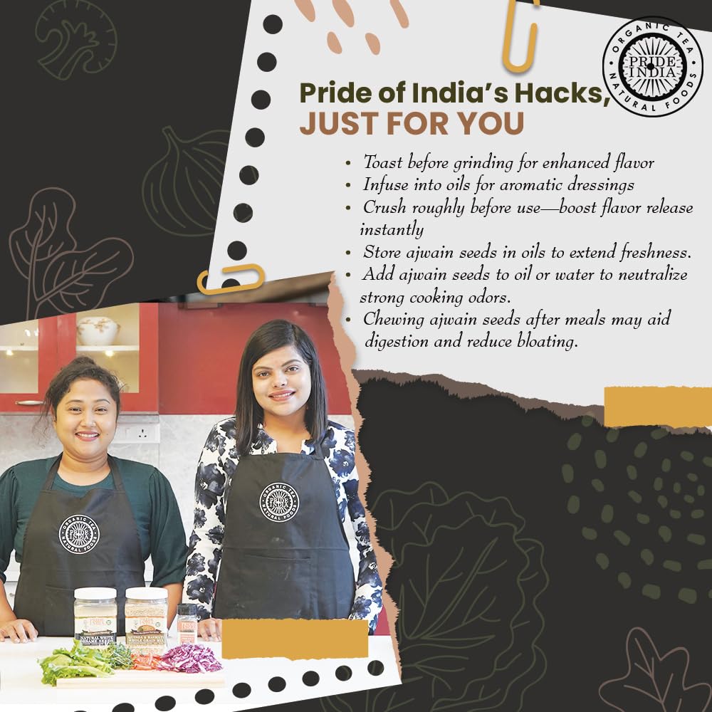 Pride of India | Ajwain Seed Whole 7 oz (200 gm) Medium Dual Sifter Jar | Gourmet Carom Seeds | Flavoring agent for Savory Dishes | Aromatic & Nutrient Dense | Easy to Use