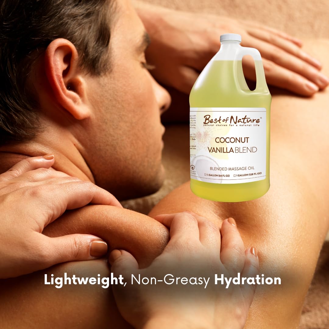 Best of Nature Coconut Vanilla Aromatherapy Massage Oil - Luxurious Blend with Coconut & Vanilla, Perfect for Spa Use, Relaxing Massage & Skin Hydration, Silky & Lightweight - 8 fl oz