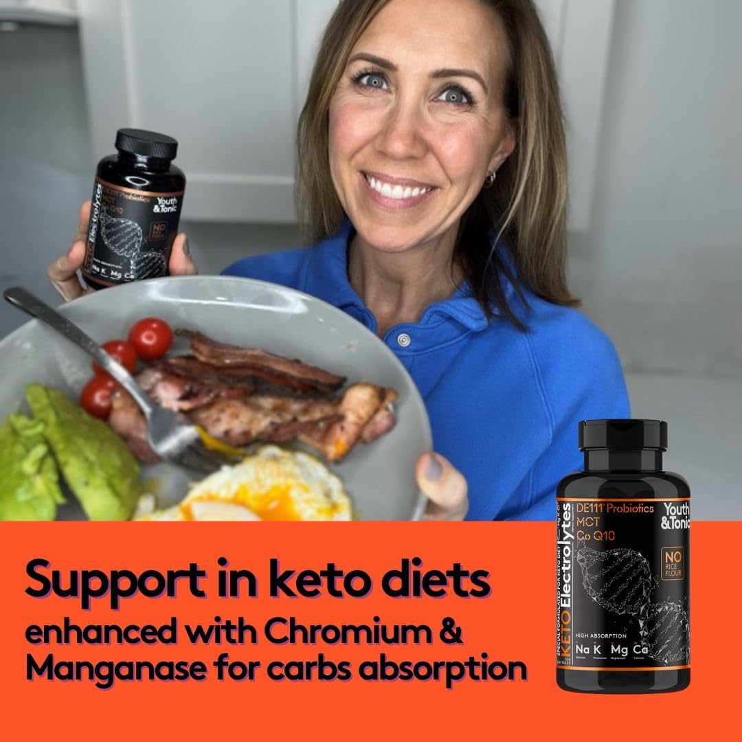 120 MCT Keto Electrolytes Pills | 150 mg Magnesium Probiotics Co Q 10 | Potassium Sodium Chloride Calcium Zinc & D3 Vitamin | Premium Grade Salt Supplement Designed for Low Carbs & Keto Diets
