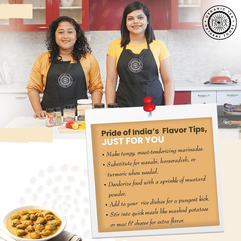 Pride of India Yellow Mustard Ground | Gourmet Spice Powder for Pickles, Sauces, Hotdogs & Dressings | Fine Mustard Powder | Preservative-Free | Easy to Use Small Dual Sifter Jar 2.6 oz