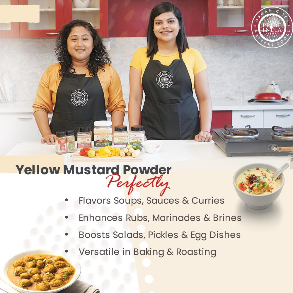 Pride Of India - PACK of 6 - Yellow Mustard Ground – Gourmet Spice - Ideal for Pickles/Mustard Dressing/Sauces/Hotdogs – Preservatives & Additives Free – Easy to Store – 8oz. Medium Dual Sifter