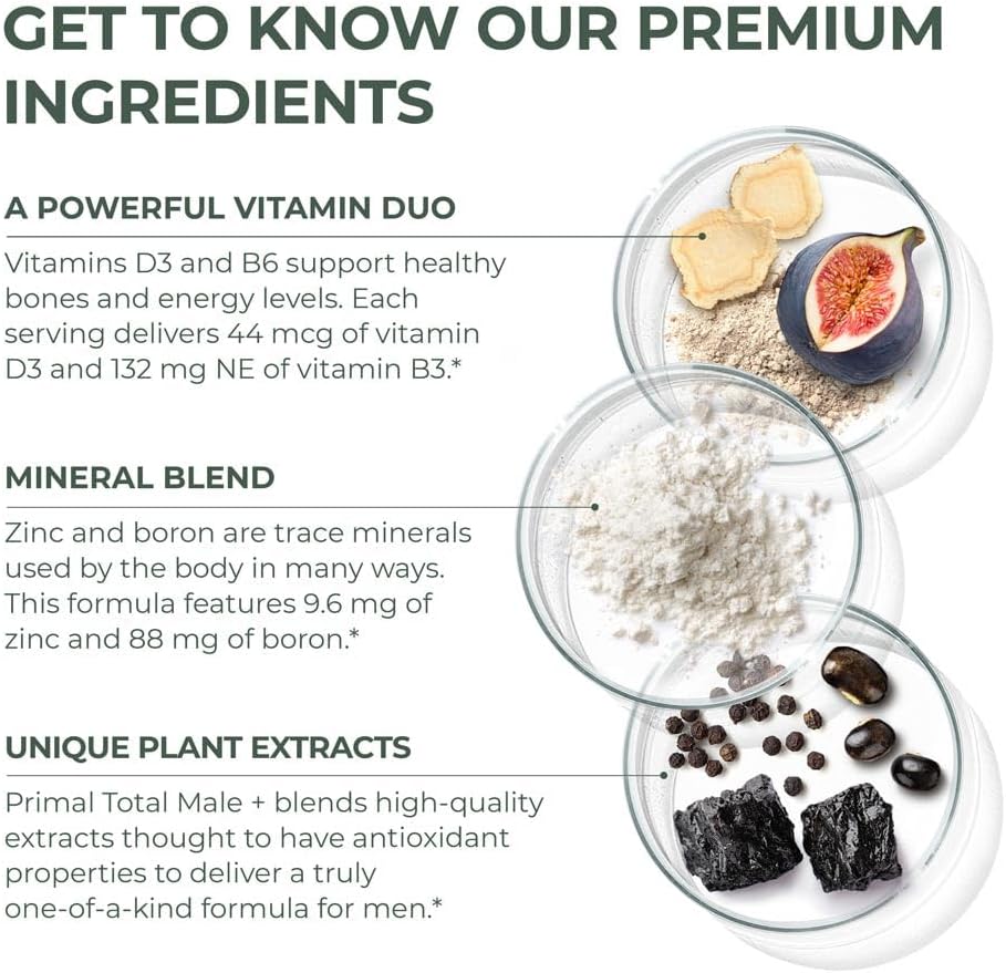 Primal Harvest Total Male+ Multivitamin for Men with Essential Vitamins, Minerals and Herbal Support for Energy, Vitality, Immune Health and Performance