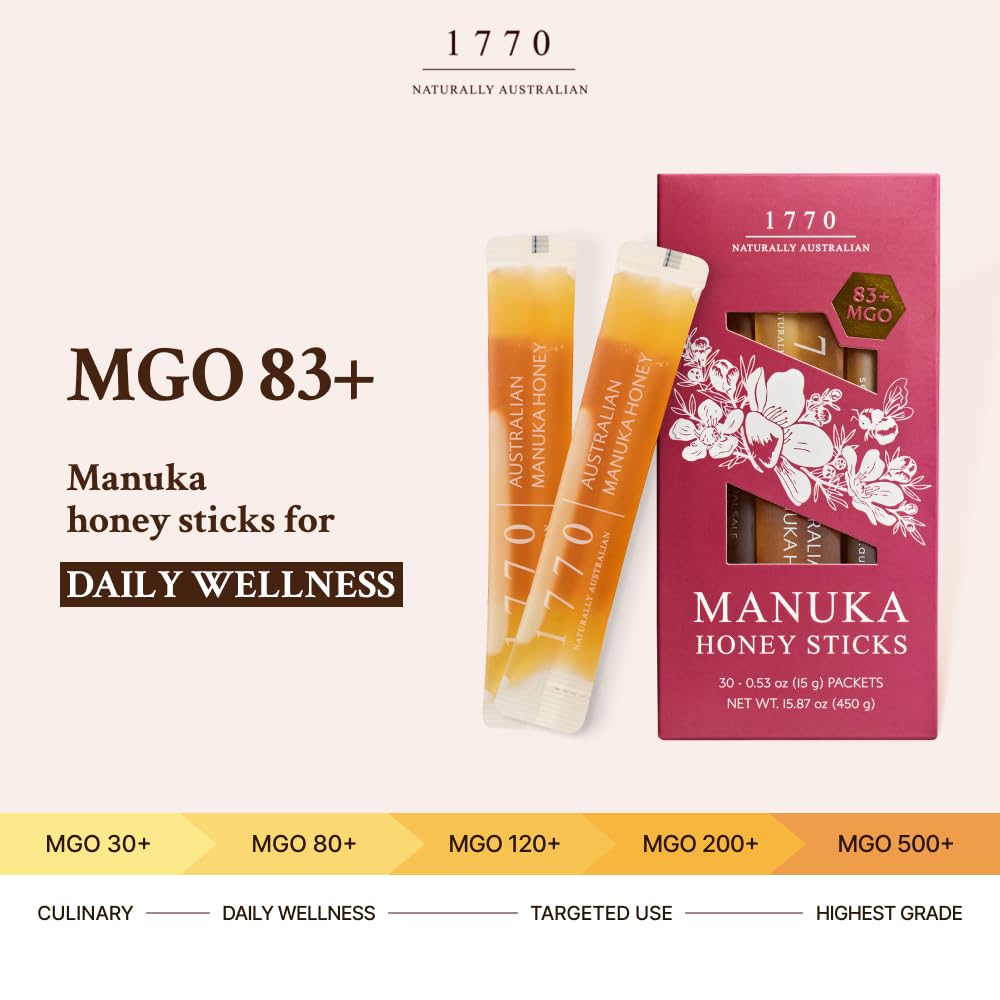 1770 Naturally Australian Manuka Honey Sticks (MGO 83+ (30 Sticks))
