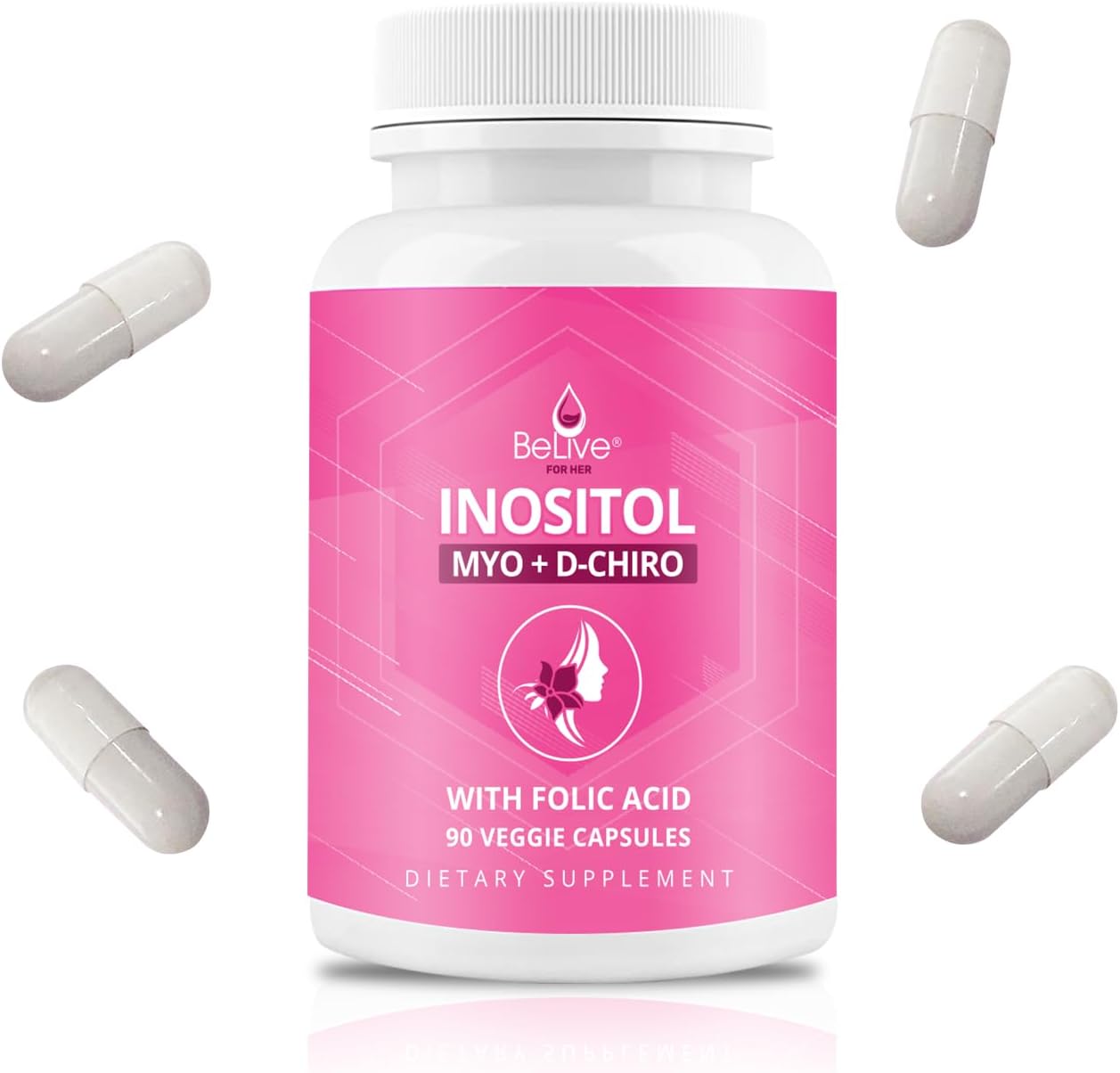 BeLive Myo-Inositol & D-Chiro Inositol Supplement – 2 Pack – 90 Capsules Each – 40:1 Ratio with Folic Acid for Women