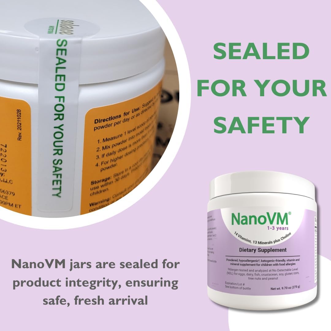 1-3 Years, Allergen-Free Multivitamin for Kids, Unflavored Dietary Supplement, Powdered Supplement with 14 Vitamins & 13 Minerals, Low-Carbohydrate Toddler Vitamins, 275g - Solace Nutrition