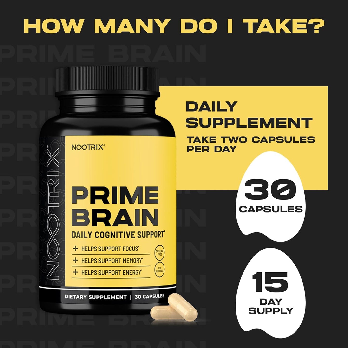 Prime Brain Nootropic Supplement | Supports Memory, Mental Focus, Cognitive Health & Energy | Promotes Healthy Mood & Brain Function | Ginkgo Biloba, Lion's Mane & L Theanine | 30 Capsules