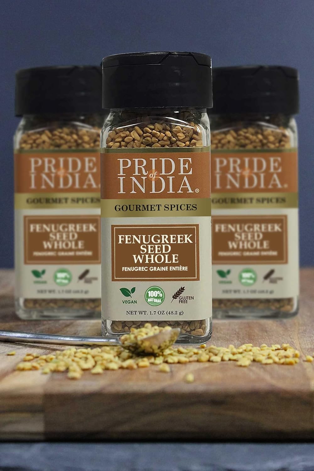 Pride of India – Fenugreek Seed Whole – Whole & Gourmet Indian Spice – Ideal Seasoning for Cooking – Free of Preservatives – Easy to Use – 1.7oz. Small Dual Sifter Jar