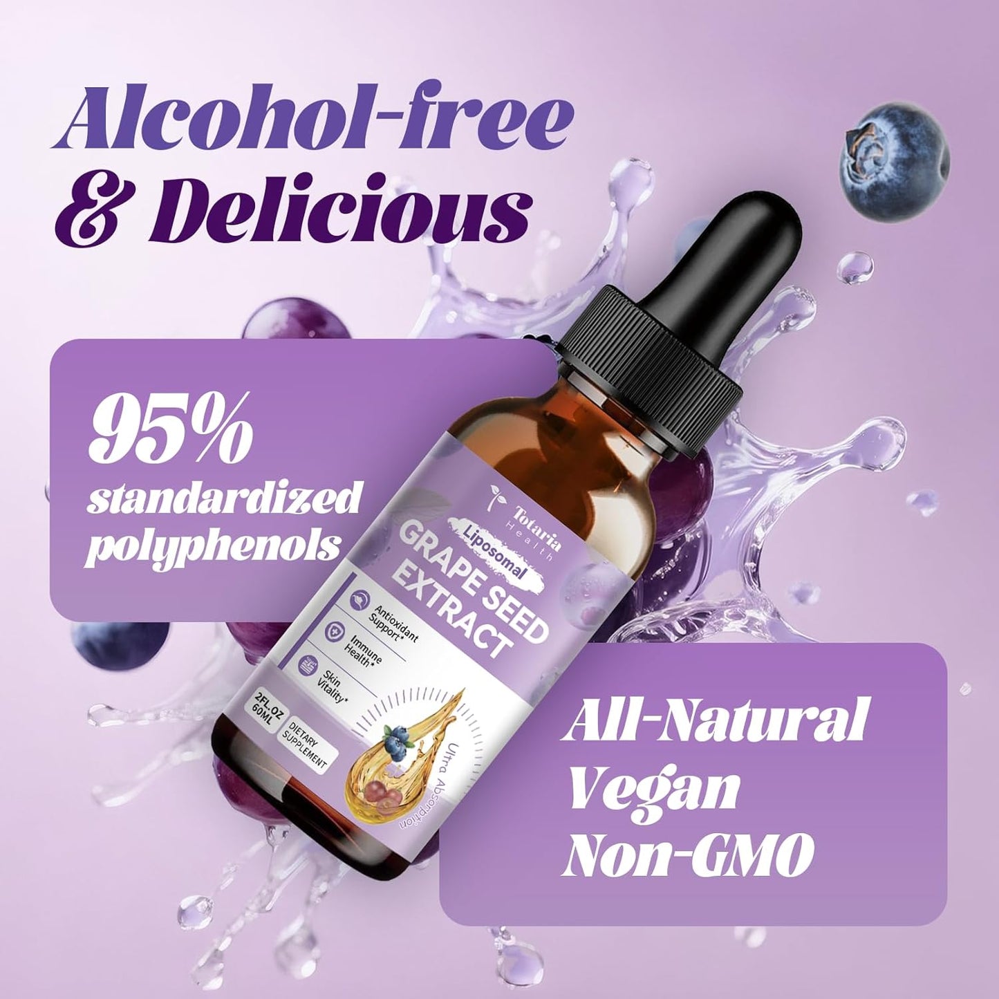 2 Pack Grape Seed Extract Liquid Drops | High Potency 95% Polyphenols Antioxidant Supplement for Skin, Heart & Immune Support | Vegan, Gluten Free | Alcohol-Free & Non-GMO | 4FL