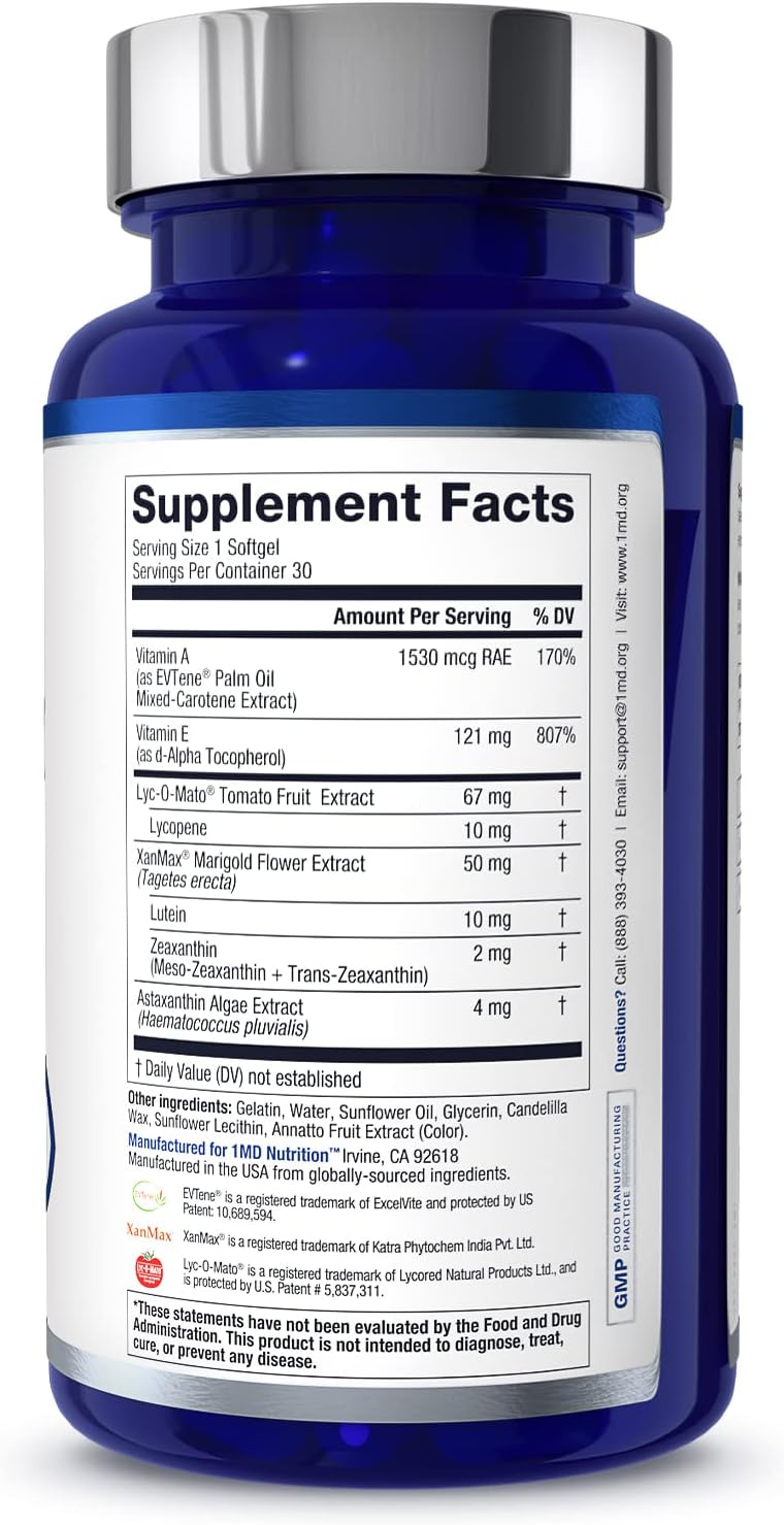 1MD Nutrition VisionMD Eye Vitamin CARMIS - with Lutein & Zeaxanthin | Supports Vision Health, Everyday Eye Strain, & Occasional Dry Eye | 90 Softgels (3-Pack)
