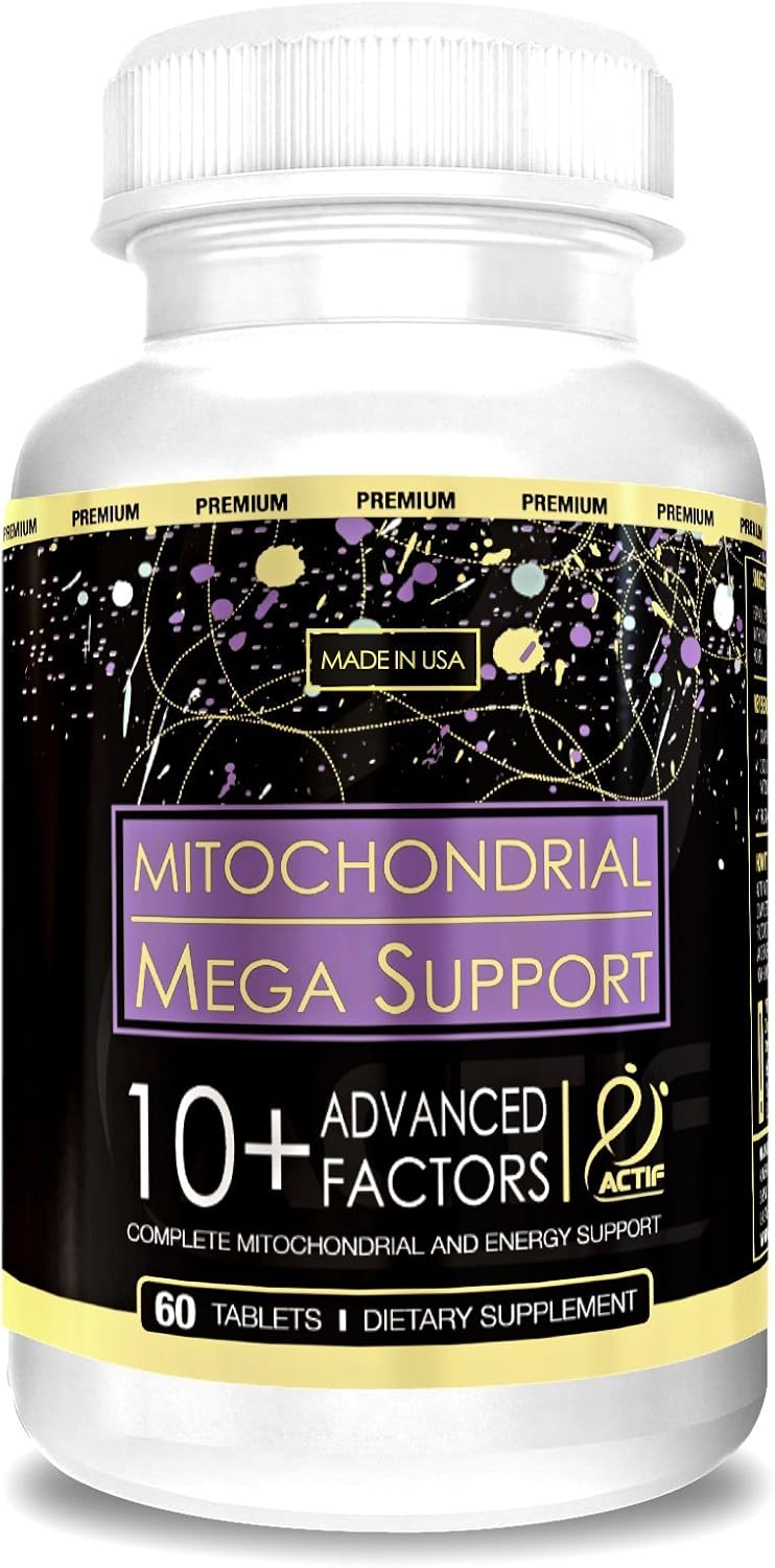 Actif Mitochondrial Mega Support with 10+ Advanced Factors - Non GMO, Fast Acting, Mitochondria and Energy Support, Made in USA, 60 Count