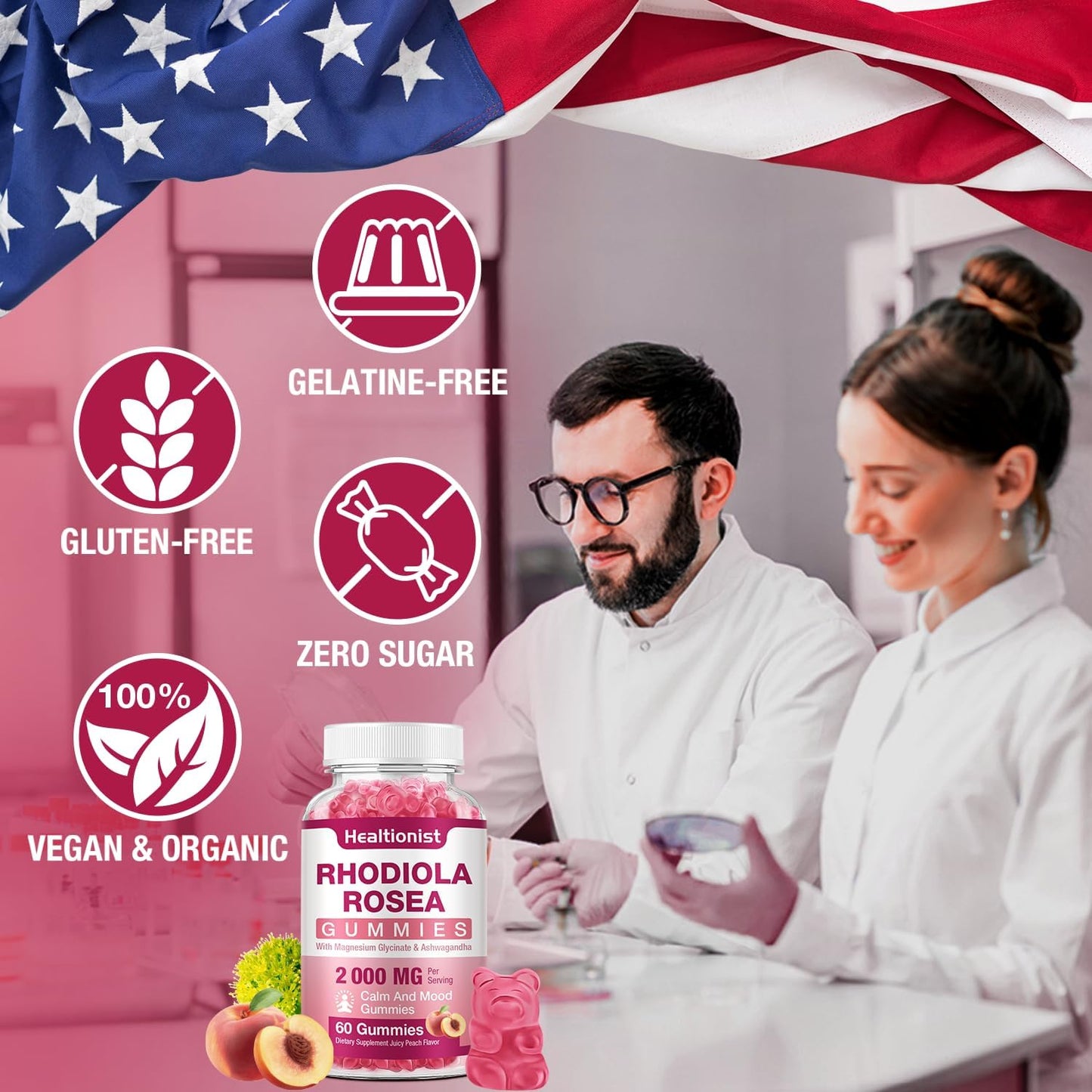 2 Packs Sugar-Free Rhodiola Rosea Gummies Adaptogenic Rhodiola Rosea Supplement & Cortisol Blocker for Performance, Stamina, Mood & Motivation - Non-GMO, 120 Vegan Chews