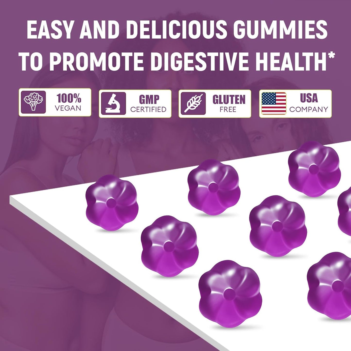 10G Fiber Gummies for Adults, No Sugar Added Grape Flavor, Fiber Supplement with 30 Billion CFU Probiotics Blend, ACV, Vitamin C, Inulin, Support Digestive Health, 90 Count