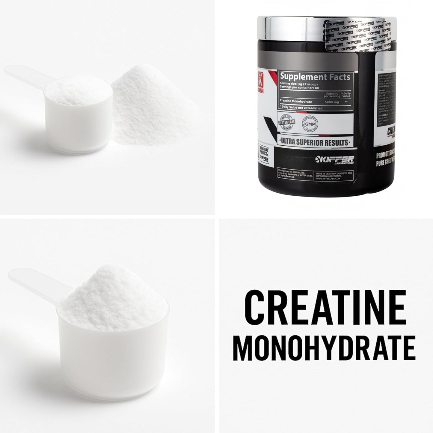 Kiffer Labs CreaX Creatine Monohydrate Powder, 400 g (80 Serving), Pure Creatine for Muscle Growth & Strength, Pre‑Workout | Unflavored, NSF‑Quality, Micronized Monohydrate