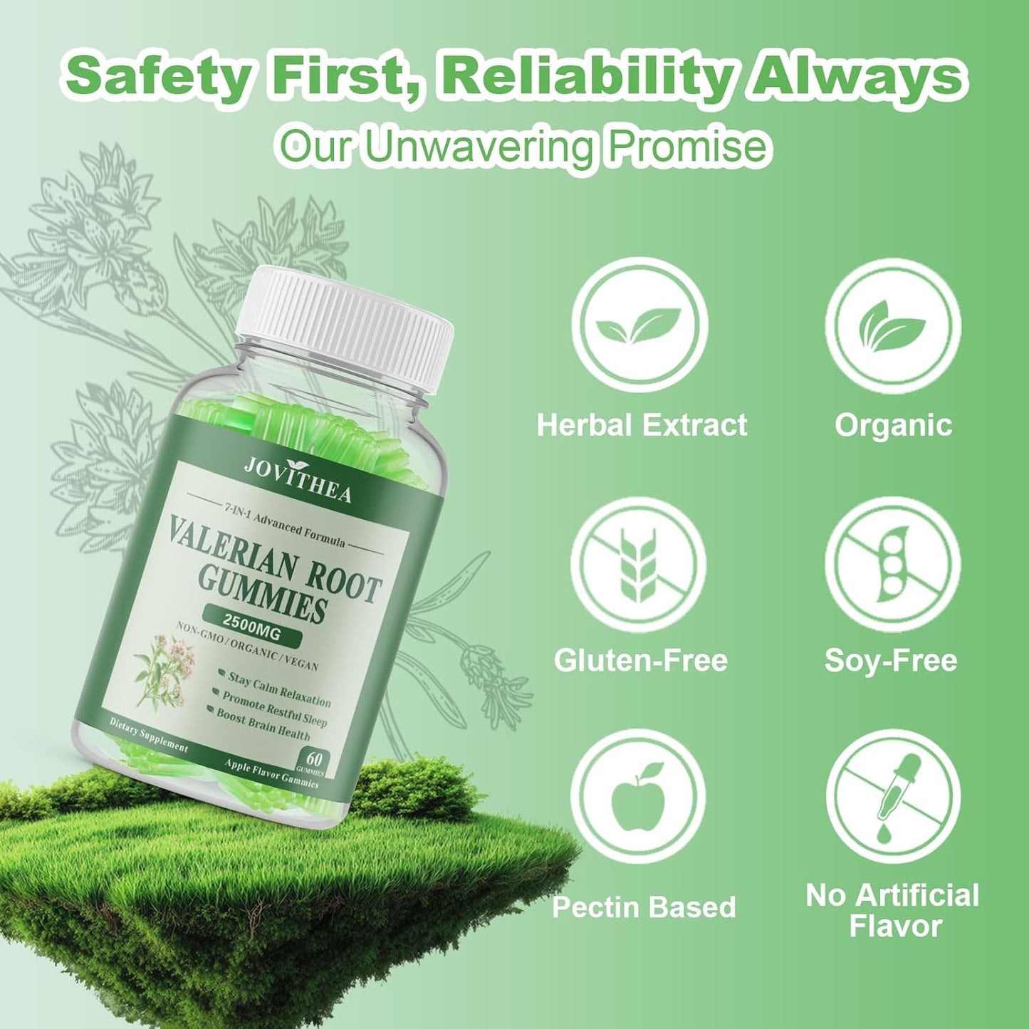 2 Pack Organic Valerian Root Gummies, Herbal Supplements for Calm & Relaxation, Natural Sleep Support for Adults & Kids, Melatonin Free, Vegan, Non-GMO, Gluten Free, Apple Flavor, 120 Count