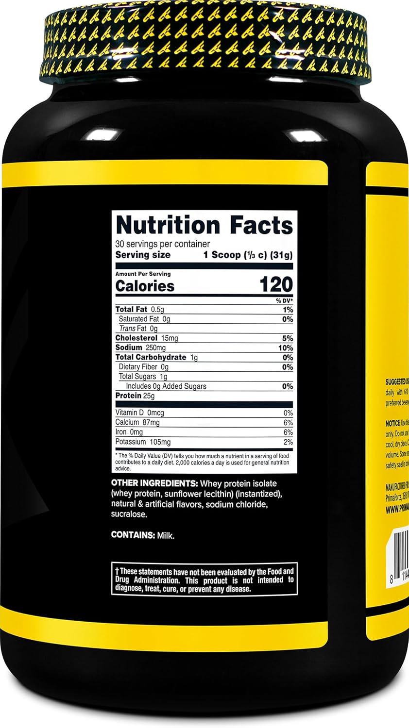 Primaforce Whey Protein Isolate Powder (Vanilla, 2 lbs) - Non-GMO, Gluten Free