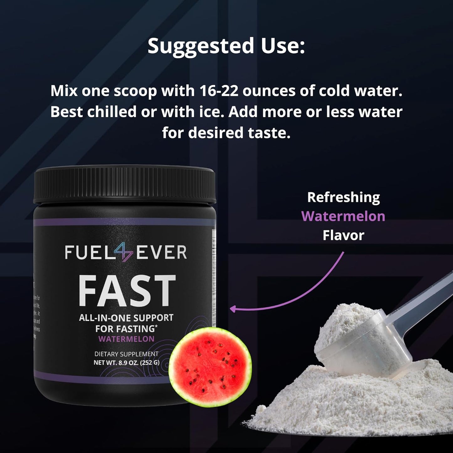 Fast Fasting Electrolyte Powder | with Creatine, Essential Amino Acids & Green Tea Extract | No Sugar, No Artificial Sweeteners or Ingredients | Watermelon Flavor 30 Servings