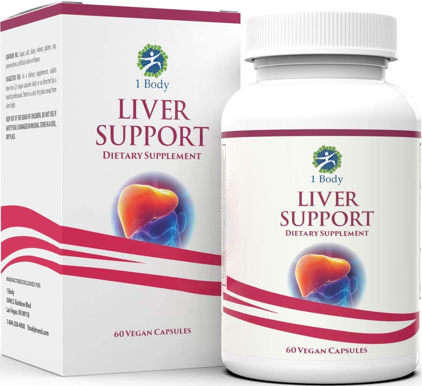 1 Body Liver Support Supplement – Liver Cleanse, Detox & Support with Milk Thistle, Dandelion Root & Artichoke Extract, Natural Liver Health Formula, Non-GMO, Vegan, 60 Capsules