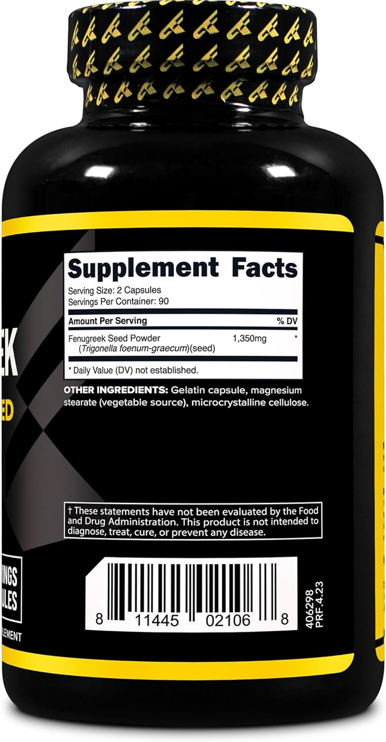 Primaforce Fenugreek Seed Capsules (180 Capsules / 1350mg Per Serving, 2 Capsule Servings) - Premium Herbal Supplement for Men and Women, Non-GMO, Gluten Free Supplement