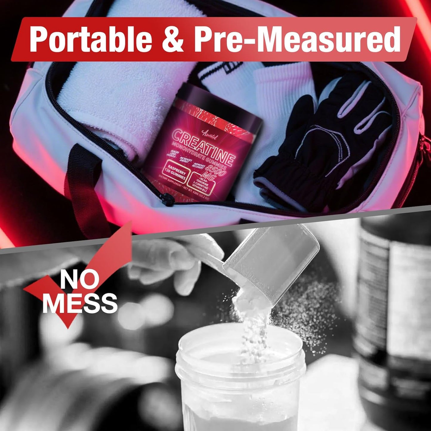 Creatine Monohydrate Gummies Complex 8500 MG for Men & Women, Creatine Monohydrate Supplement for Muscle Growth, Strength & Energy Support, Pre Workout Gummies 120 Count Raspberry Flavor