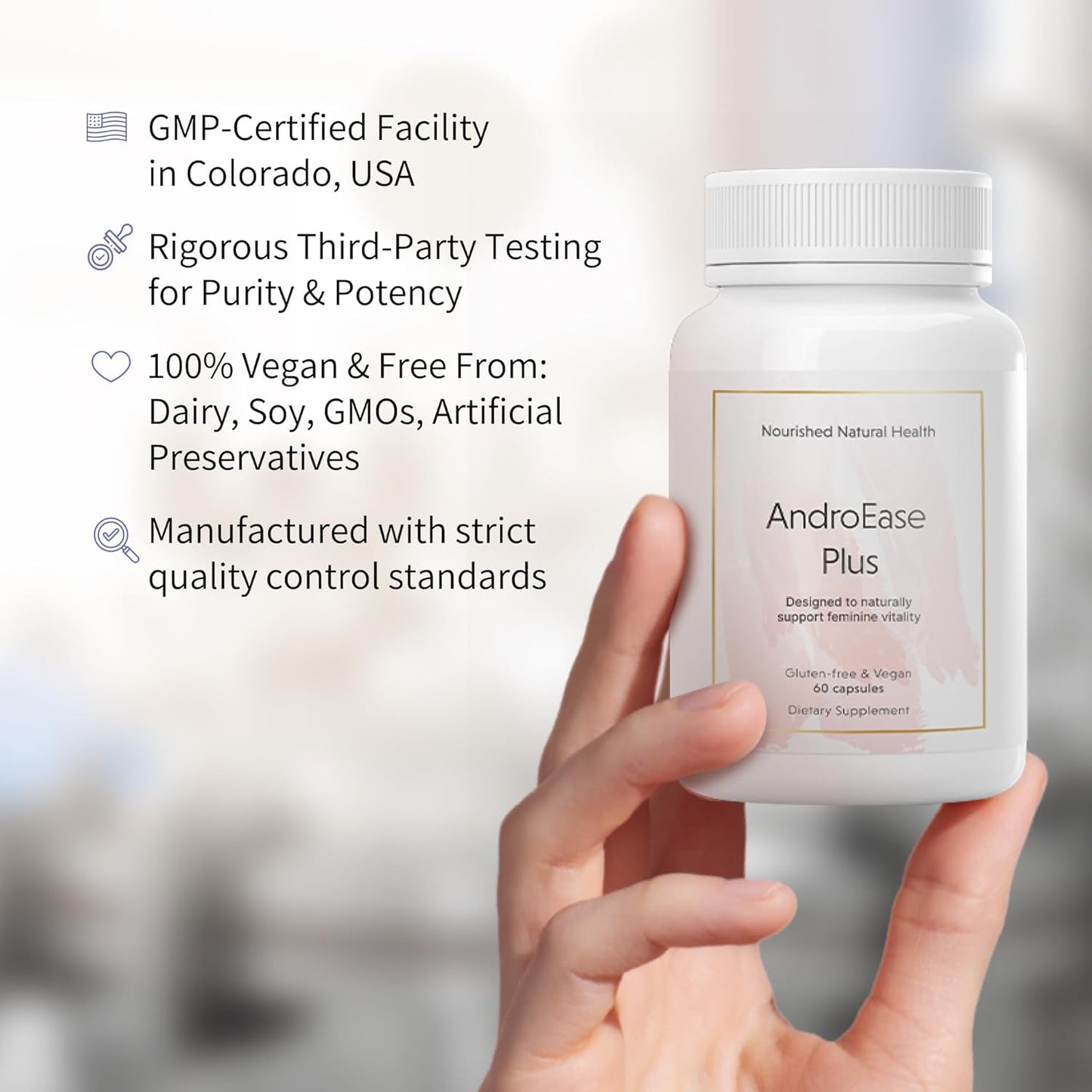 Nourished AndroEase Plus - Natural Balance Supplement for Women - Vegan Formula with Zinc & Saw Palmetto - 180 Capsules for Daily Wellness & Vitality - Made in USA