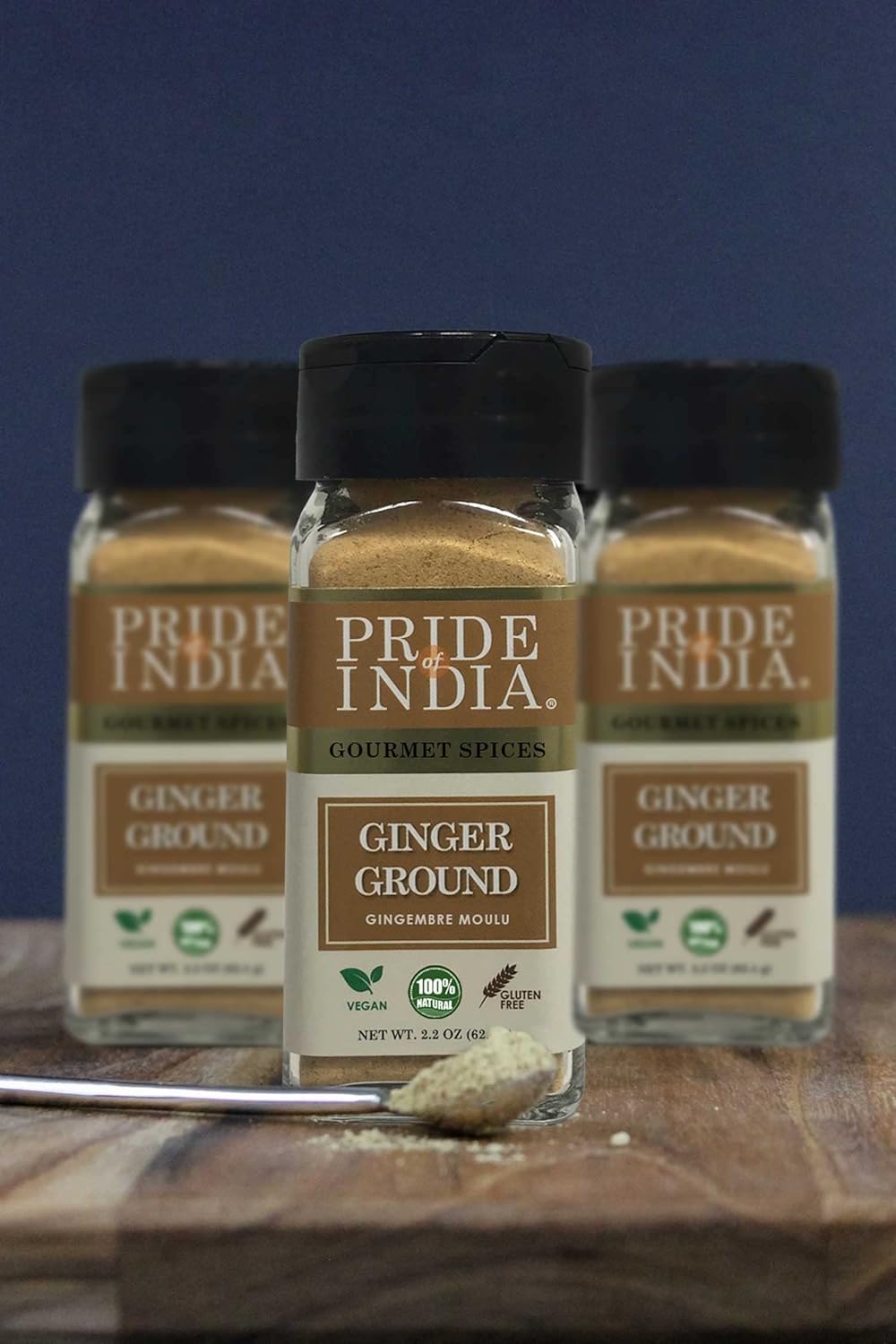 Pride of India – Ginger Fine Ground – Gourmet Spice – Blends Well – Good for Cooking/Baking/Tea & More – No Additives – Fresh Root Powder – Easy to Use – 2.2 oz. Small Dual Sifter Bottle