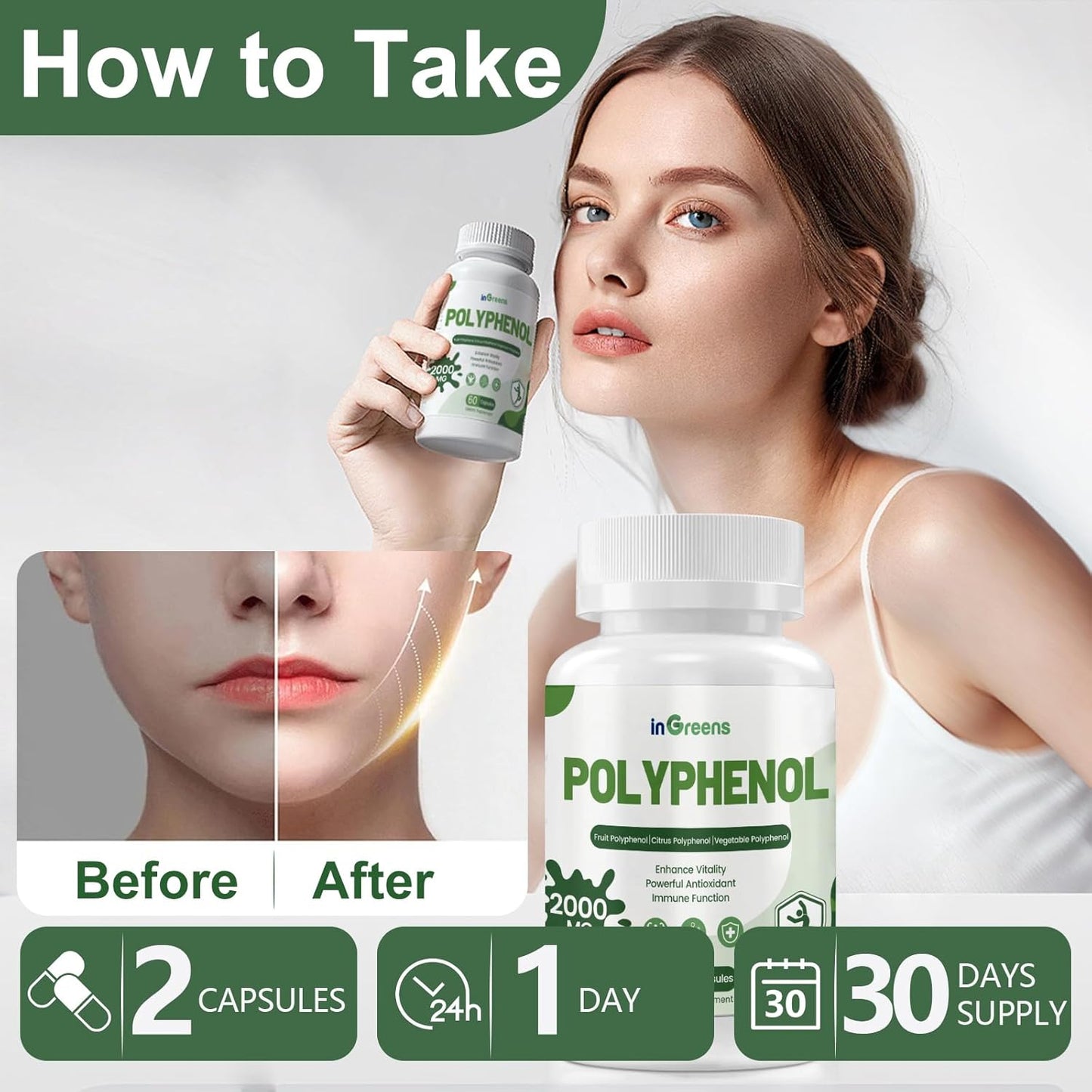 25-in-1 Polyphenols Supplement, 2000MG Powerful Antioxidants & Polyphenol for Age Defense, Polyphenol Superfood, Quercetin, Resveratrol, Plant-Based & Energy, Immune Support, 60 Capsules