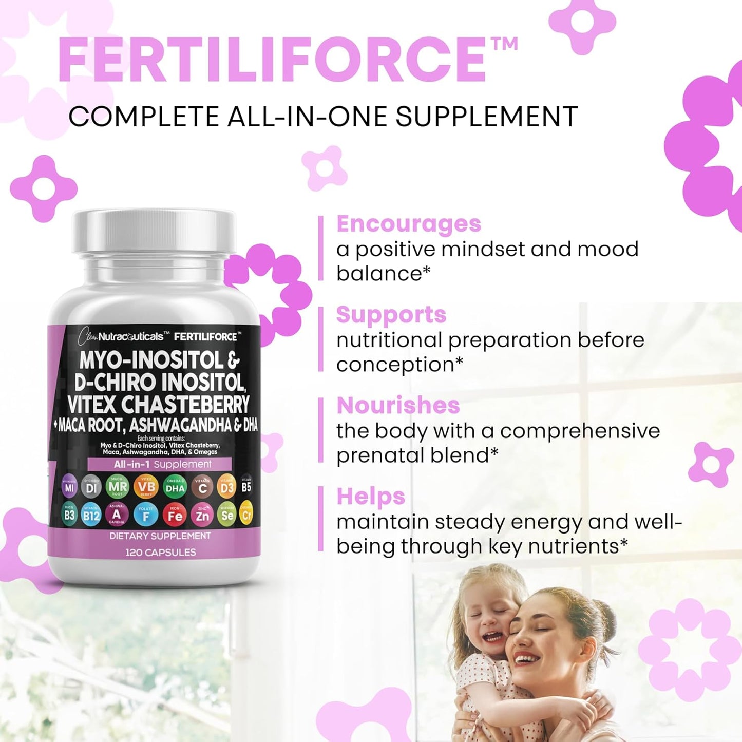 Myo-Inositol & D-Chiro Inositol 2050mg Fertility Supplement 40:1 Ratio - Prenatal Vitamins for Women with Ashwagandha Maca Root Vitex Chasteberry Iron DHA Folic Acid DIM Zinc - 2Pack