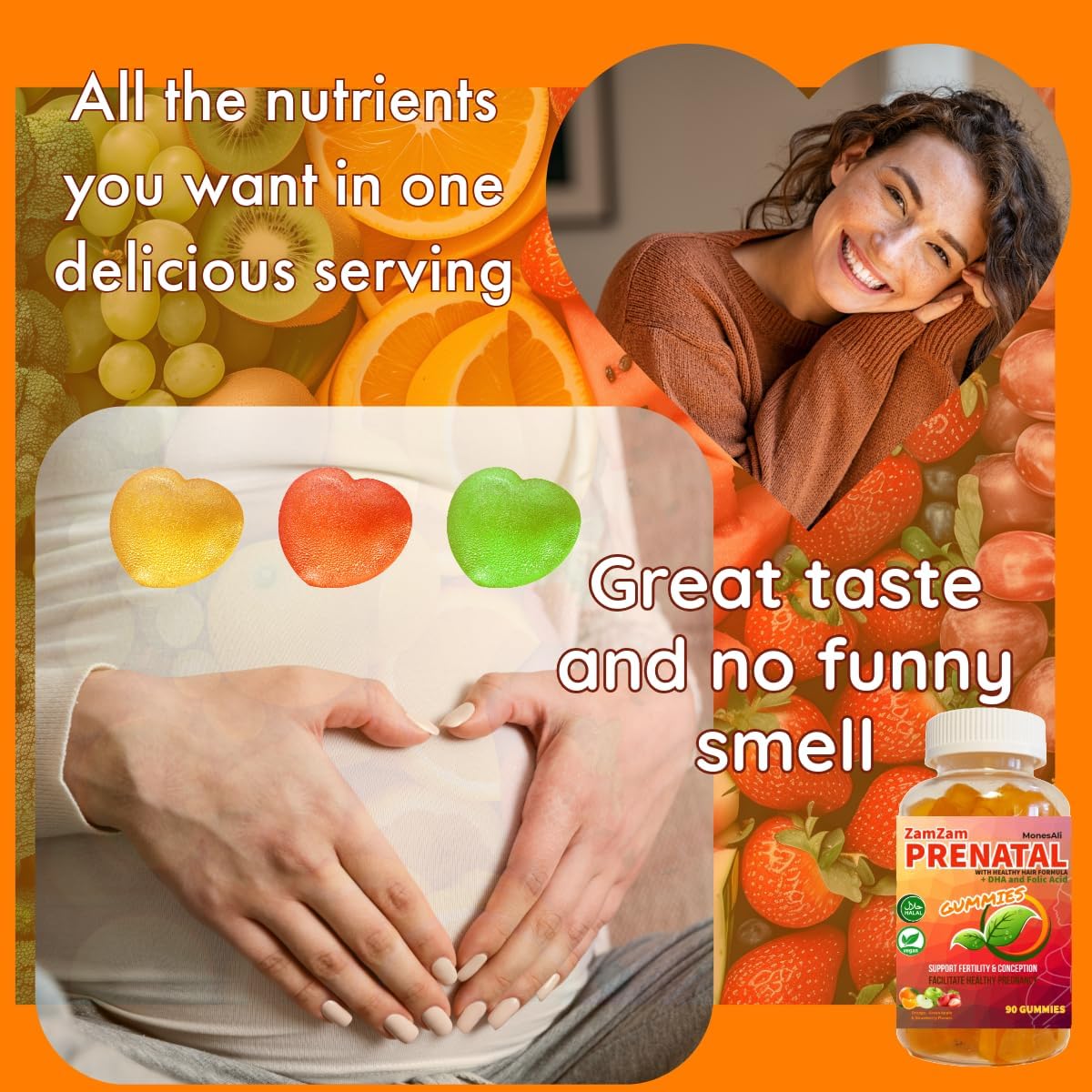 Prenatal Vitamin Gummies for Women | & Postnatal | Vegan, Halal, Gelatin Free | with Folate, Iron & Biotin | Supports Pregnancy, Postpartum Energy & Hair Health