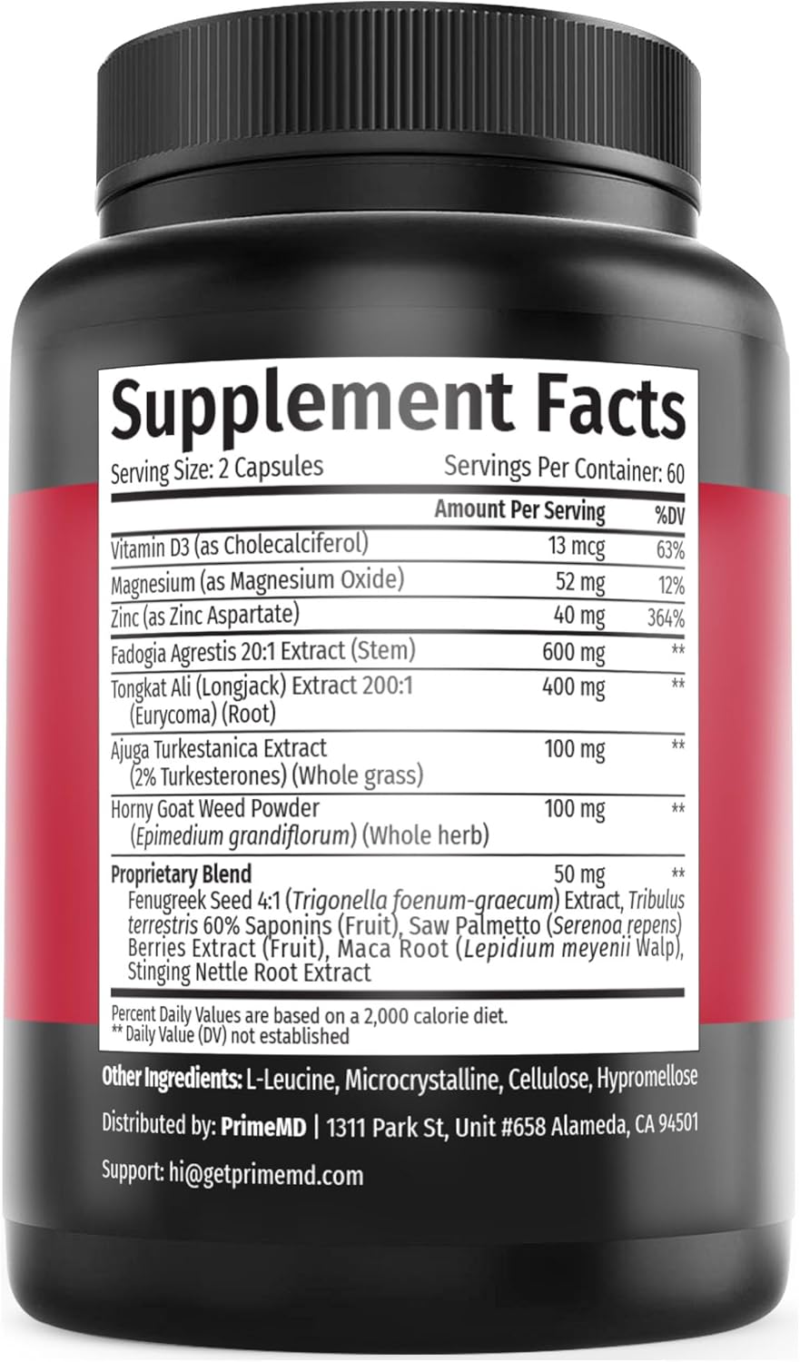 12-in-1 Fadogia Agrestis and Tongkat Ali for Men - Testosterone Supplement for Men with Turkesterone - Men's Health Supplement For Overall Well-being with 1342mg Per Serving (120 capsules) (Pack of 1)