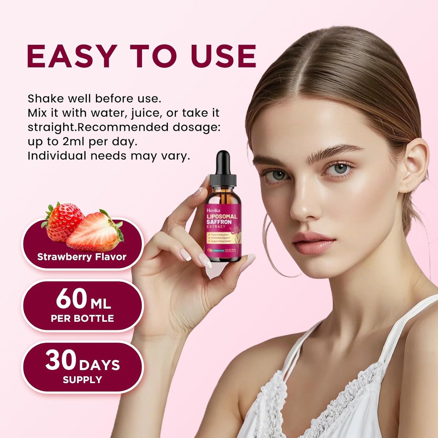 2 Pack Liposomal Saffron Supplements - 88.5mg Saffron Extract Liquid Drops with L-Theanine, Chamomile, Vitamin C, B6, B12 & D3 for Antioxidant, Immune, Mood, Energy, Focus & Sleep - Strawberry Flavor