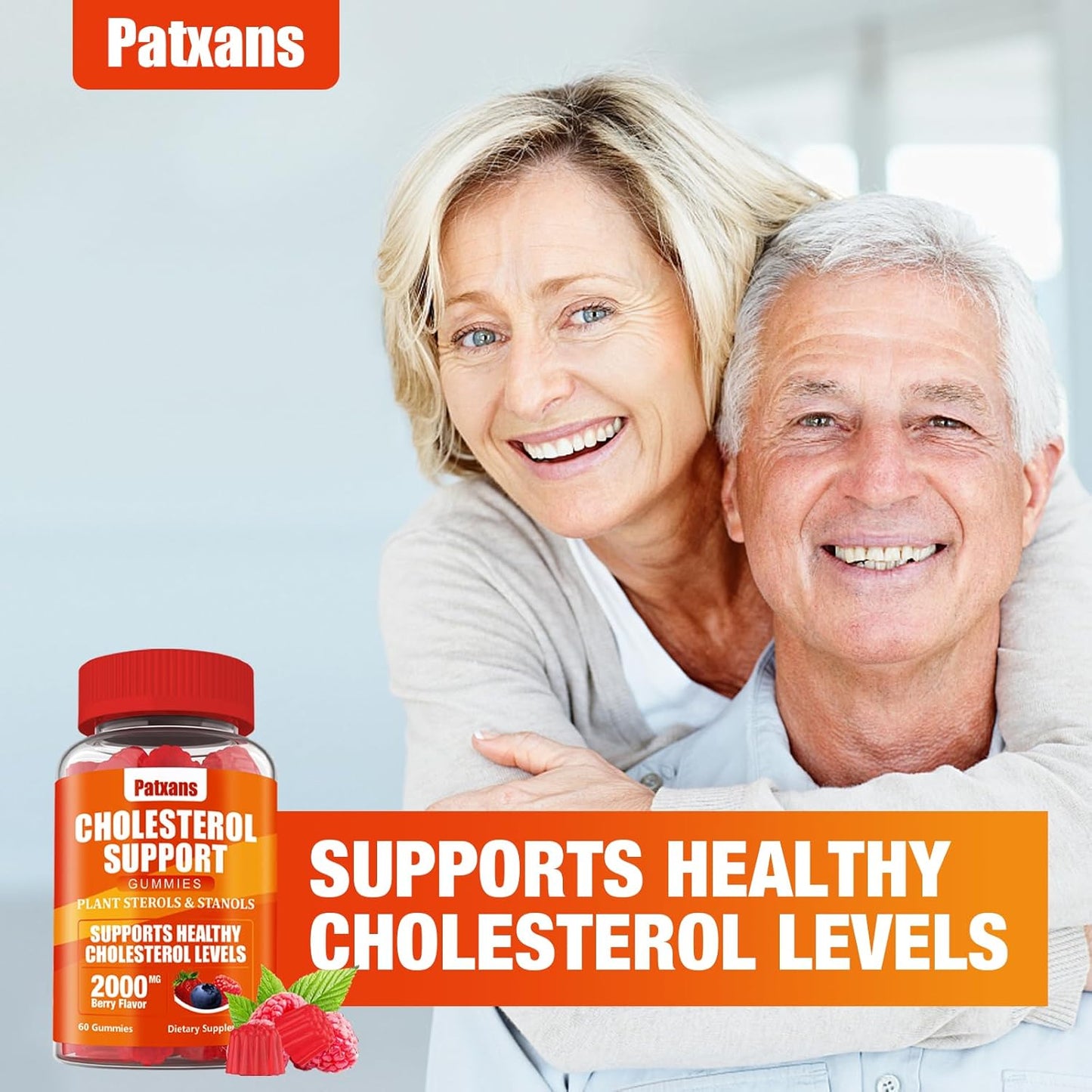 2 Packs Cholesterol Support Gummies, Containing 2000 MG of Plant Sterols & Sterols, Cholesterol Complex Gummies, Support Healthy Cholesterol Levels, Energy Support, Mixed Berry Flavor, 120 Cts