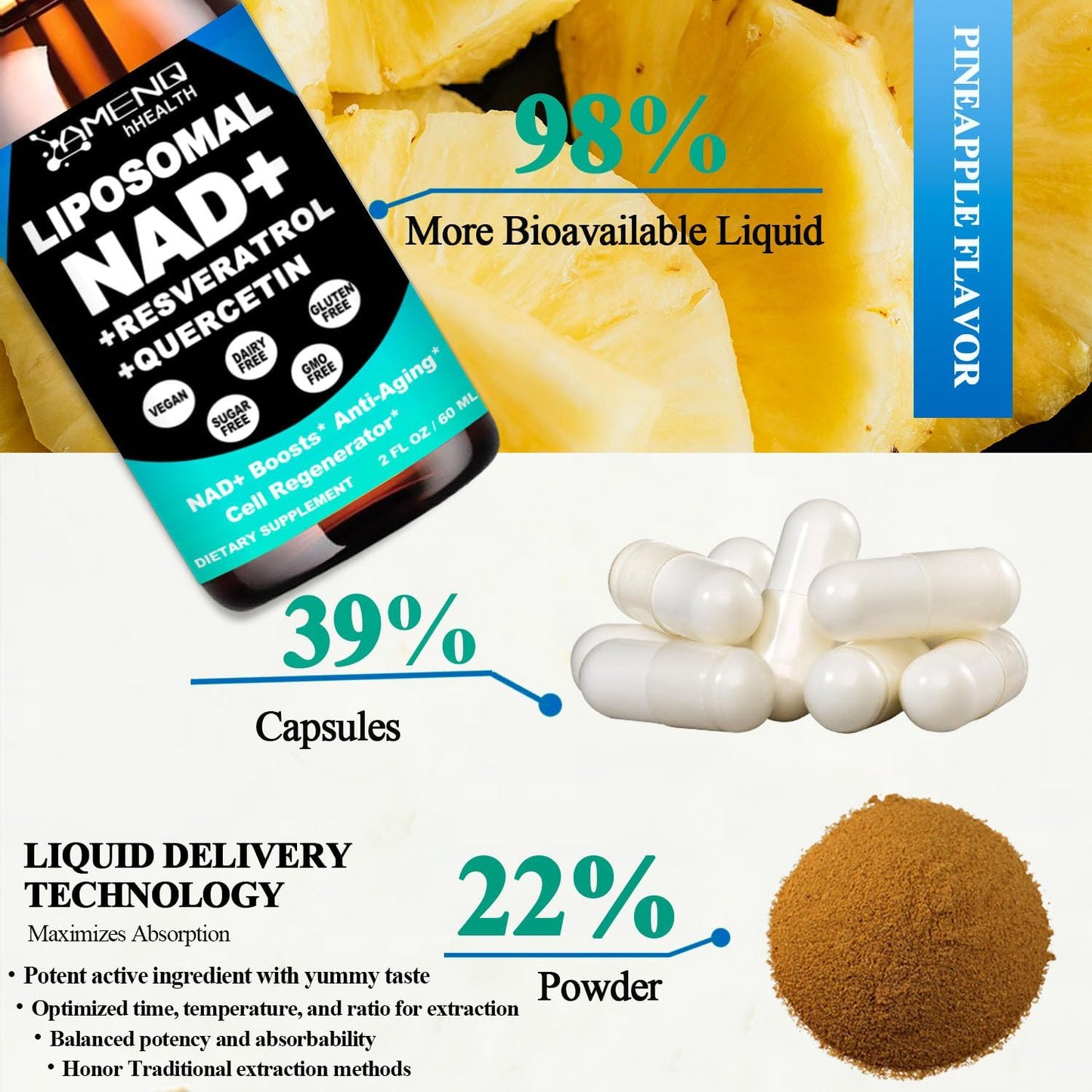 2 Pack NAD Supplement, Liposomal NAD Nicotinamide Riboside Resveratrol 900mg Quercetion, TMG, Vitamin B3, High Potency NAD+ Liquid Supplement for Cell Regenerator, Longevity, Energy