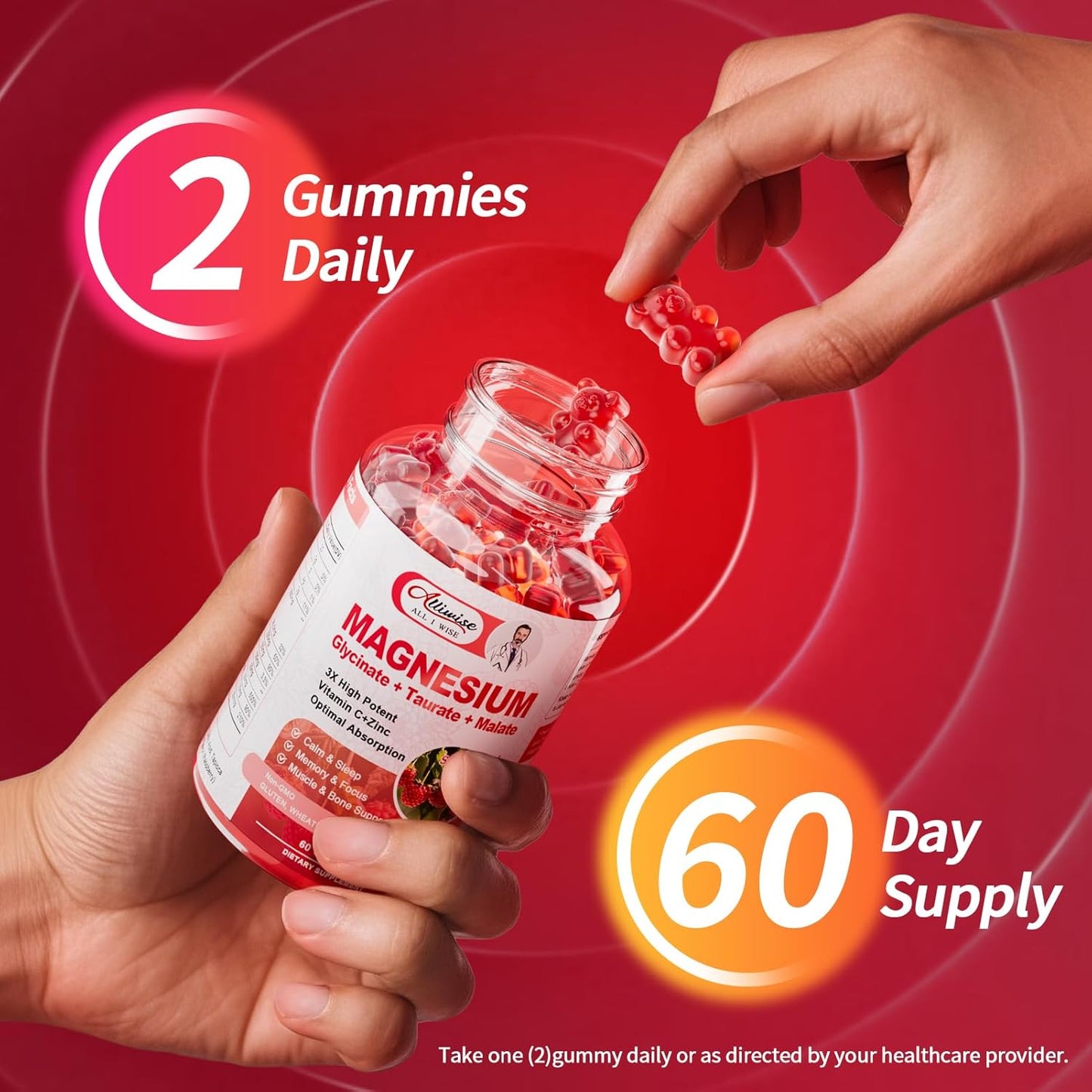 2Pack Magnesium Glycinate Gummies 500mg,Magnesium Supplement with Taurate, Malate, Vitamins D, C, B6, Calcium for Sleep, Relaxation, Muscle, Bone Health & Immune Support-120 Count