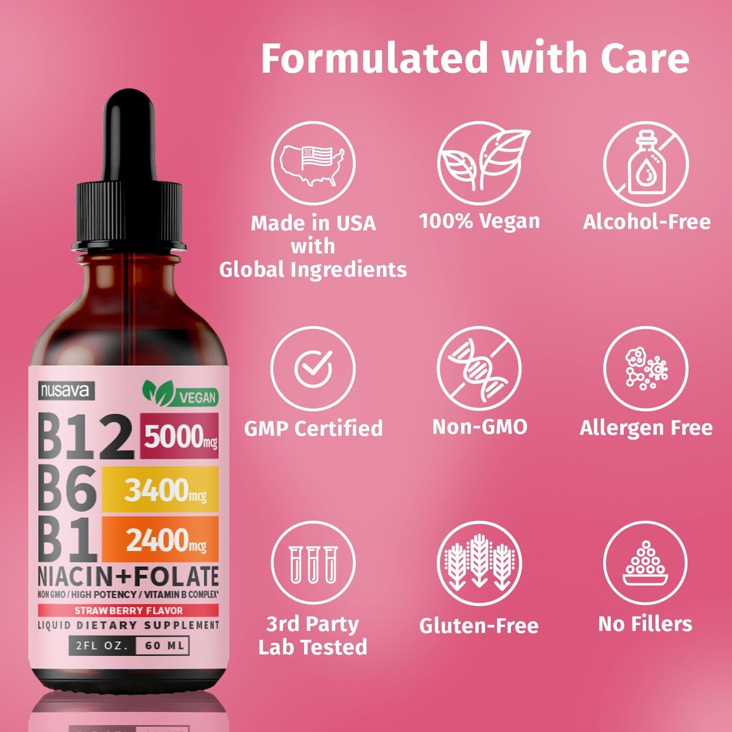 (2 Pack) Vitamin B12 and B6 Liquid Drops, B12 Sublingual Vitamin B Complex - B 12 Vitamin 5000mcg - B12 Methylcobalamin for Energy, Brain, and Heart Support with 27,200 mcg, Strawberry, 80 Servings