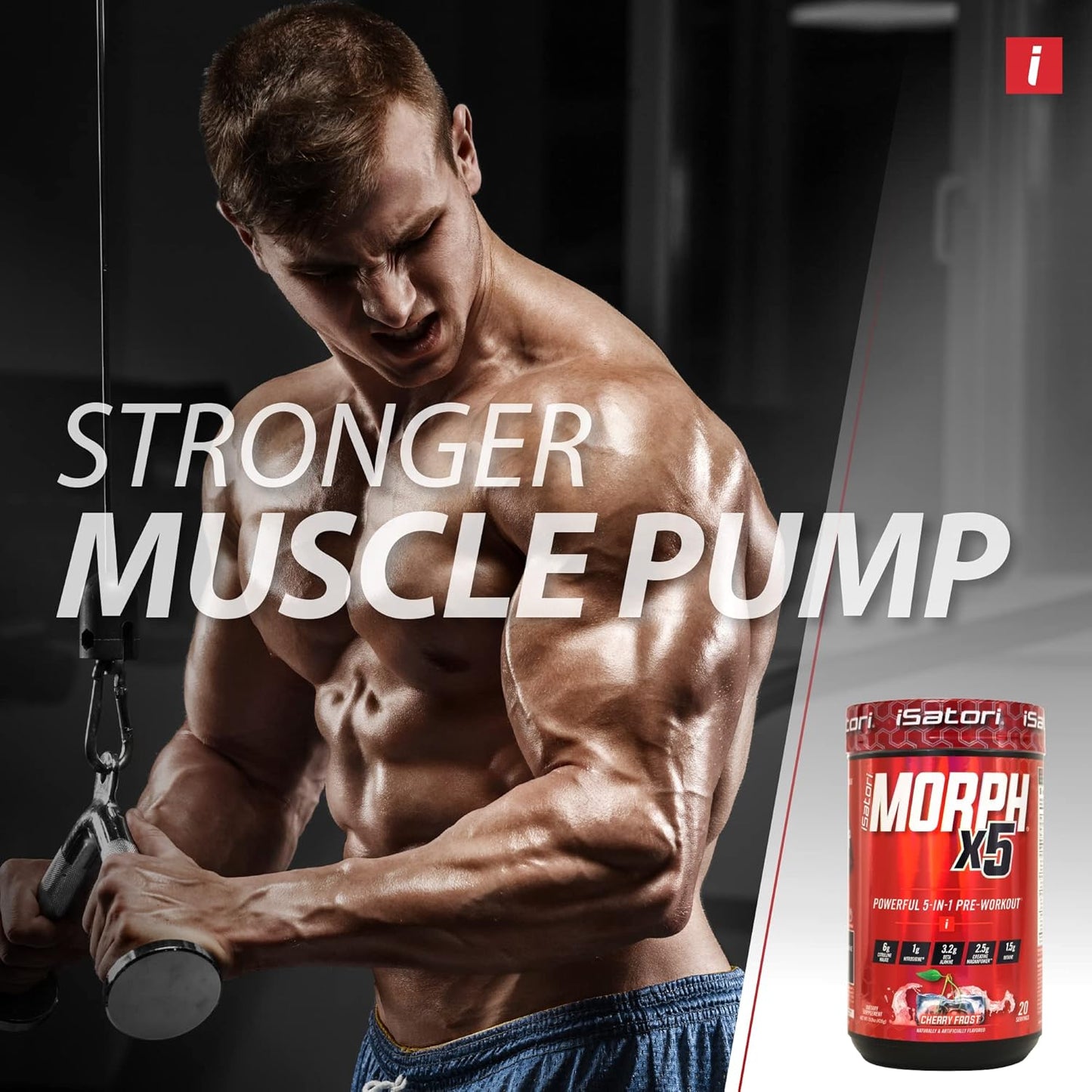 iSatori Morph X5 Intense Pre Workout with Beta Alanine, Creatine Magnapower, Citrulline Malate- Nitric Oxide Flow & Pump Supplement for Energy, Endurance and Strength, Cherry Frost (20 Servings)