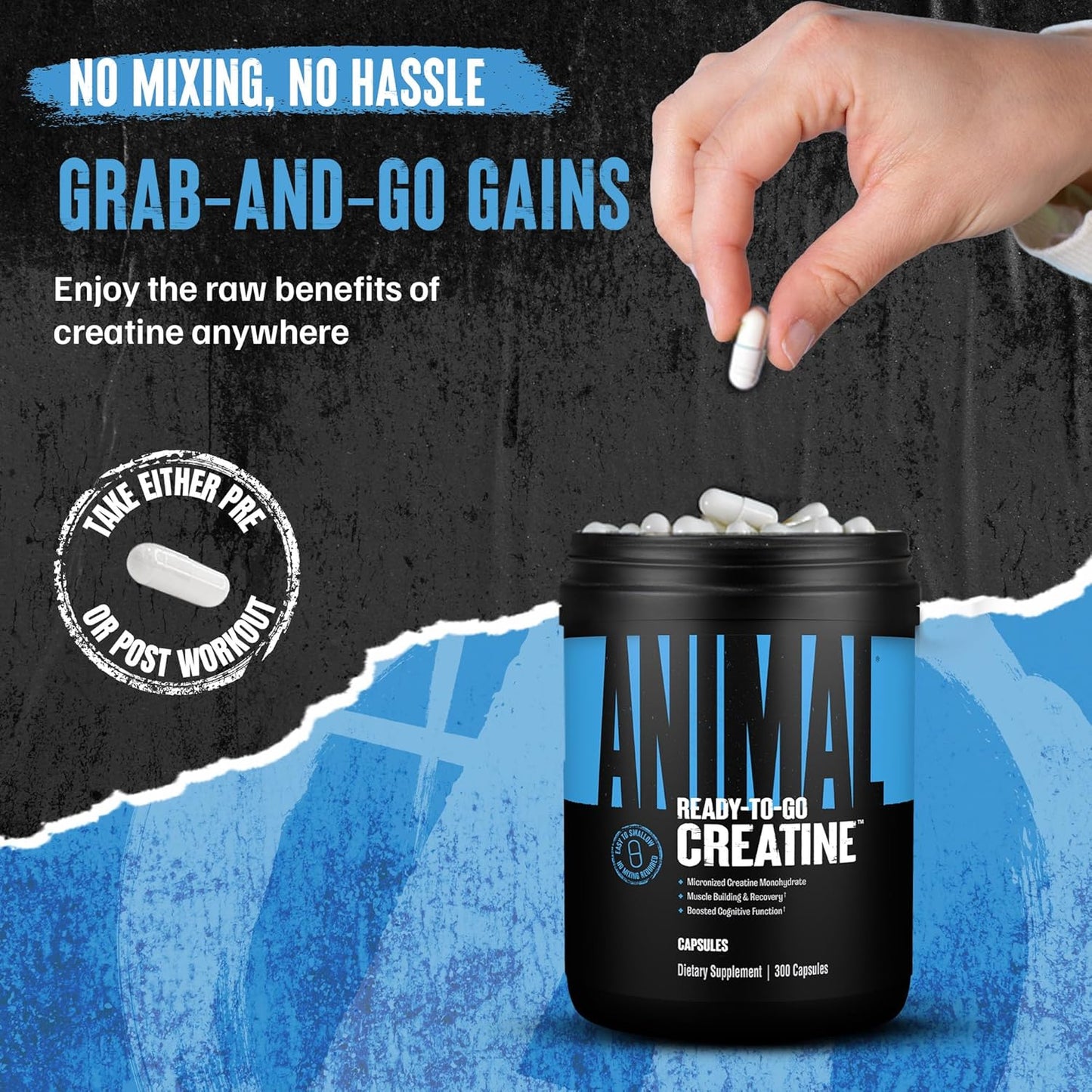 Animal Micronized Creatine Monohydrate Capsules - 300 Caps, 2500mg per Serving for Muscle Growth, Strength, and Endurance