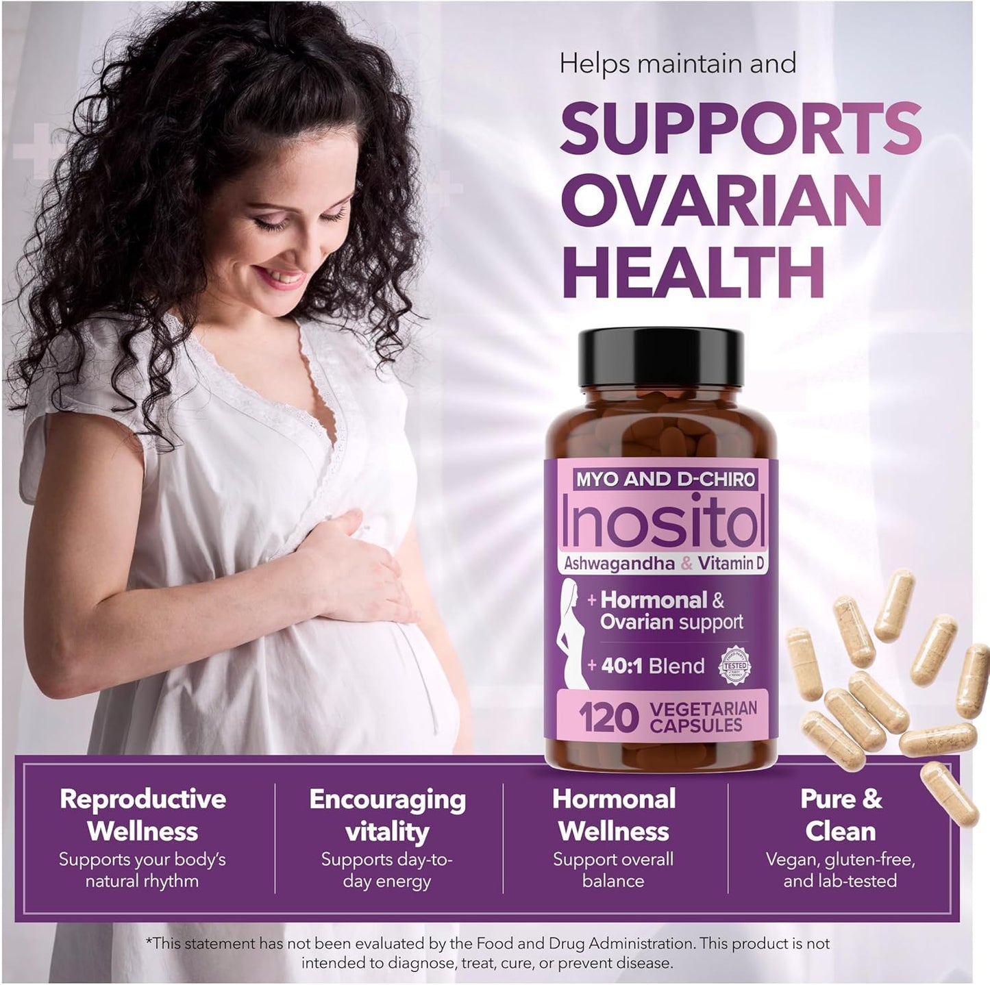 Intimate Rose Myo-Inositol & D-Chiro Inositol Blend - 40:1 Blend Ratio - Women's Daily Wellness Support - Vitamin D & Ashwagandha, 3 Bottles