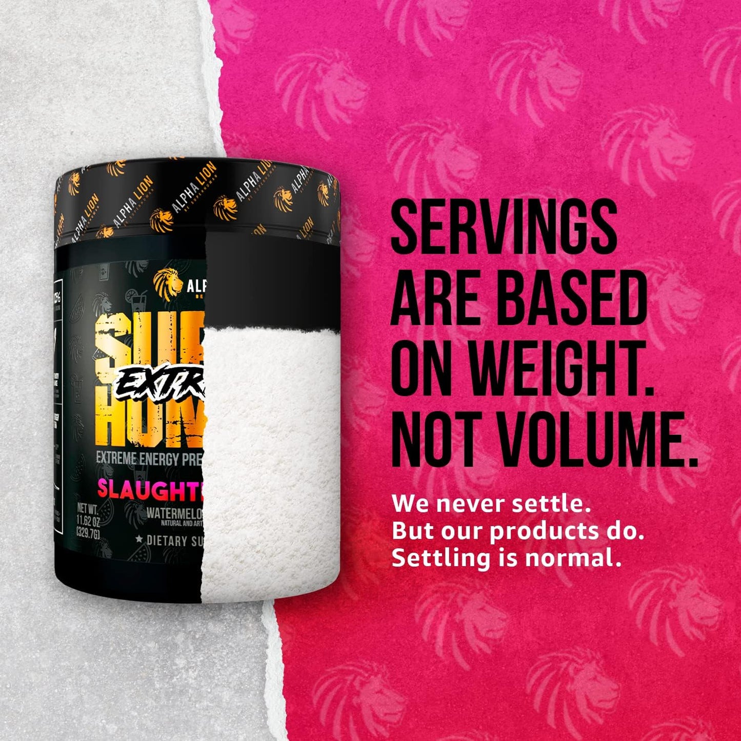 ALPHA LION Superhuman Extreme High Stim Pre Workout Powder, Beta Alanine, L-Taurine & 356mg Tri-Source Caffeine for Sustained Energy, Nitric Oxide & Citrulline for Pump (21 Servings, Slaughtermelon)