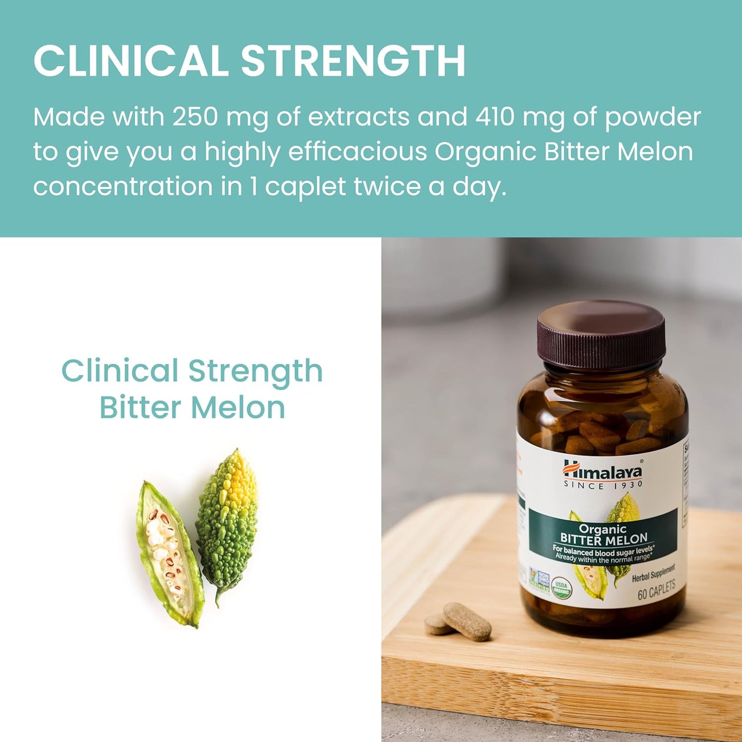 Himalaya Organic Bitter Melon - Herbal Glucose Metabolism Support - USDA Organic, Non-GMO, Vegan, Gluten Free, 660 mg, 60 Caplets