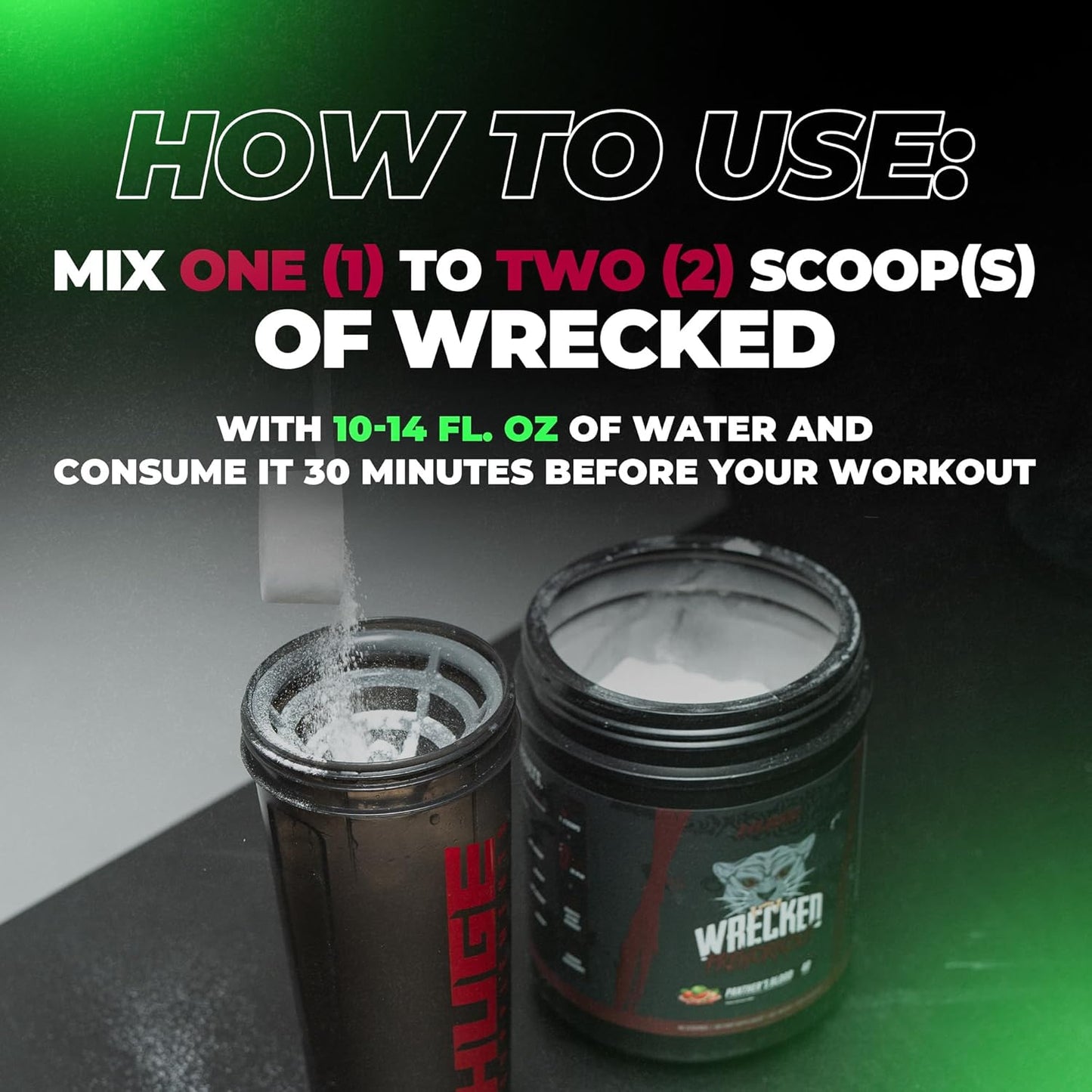 Wrecked Pre Workout, Advanced Formula, Boosts Energy, Focus, Pumps & Performance, 10g L-Citrulline, 6.4g Beta Alanine, 5g Tyrosine, 1g Alpha GPC, 375mg Fast-Acting Caffeine & More (Panther's Blood)