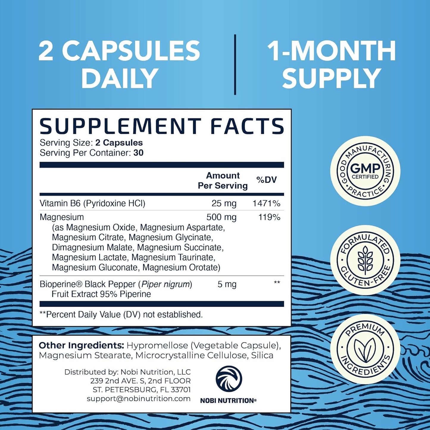 10 in 1 Magnesium Complex Supplement 500MG | Magnesium Citrate, Mag Glycinate, Malate & More | High Absorption Mag Complex with Vitamin B6 | Bone, Muscle & Heart Health Support | Non-GMO | 60 Ct.