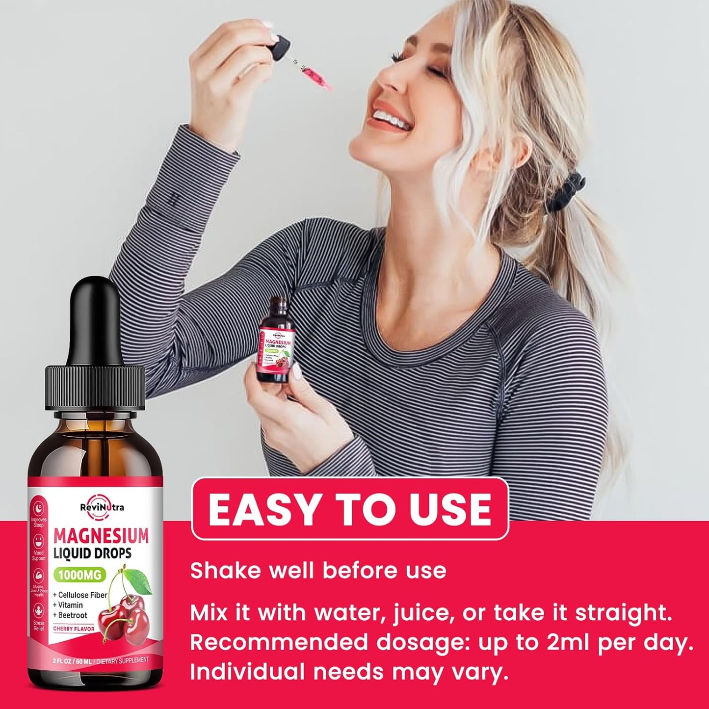 2 Pack Magnesium Glycinate Liquid Drops, 1000mg of Magnesium Glycinate, Taurate & Citrate Liquid Drops for Bone, Sleep, Calm, Muscle, Energy & Relaxation, High Absorption, Sugar-Free Cherry Flavor