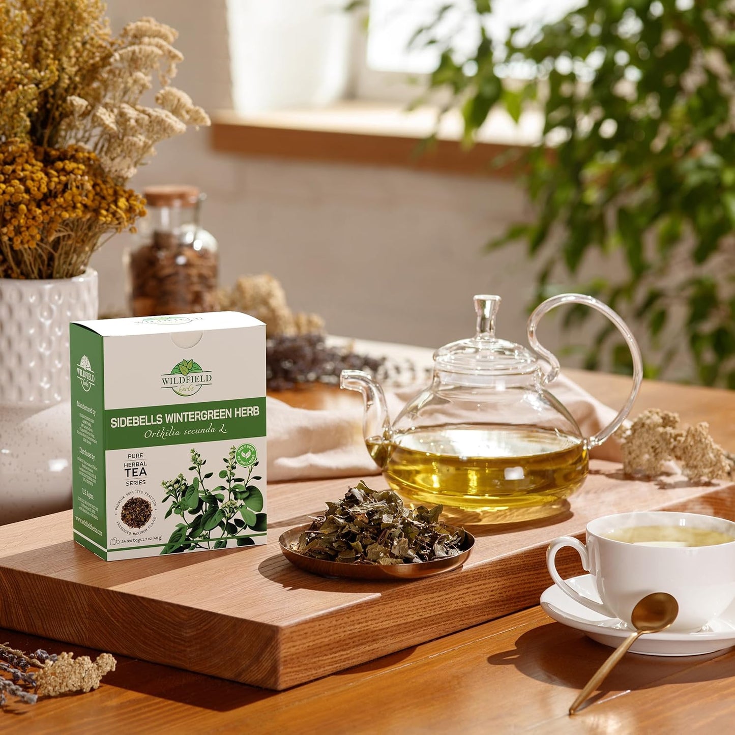 24 Bags Dried Cut Sidebells Wintergreen Herb Tea (Orthilia Secunda) - 24 Count 2g Tea Bags One-Sided Wintergreen Orthilia (Peralito)